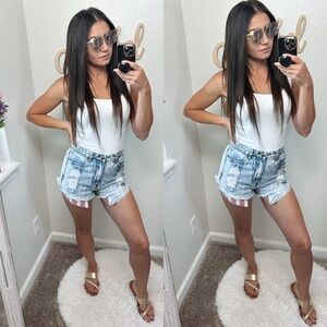 Iris Jeans LA modern vintage stonewashed red white blue cut off shorts size 8